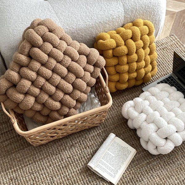 Nordic ins cashmere throw pillow square woven cushion cushion sofa back plush cushion decorative window cushion 