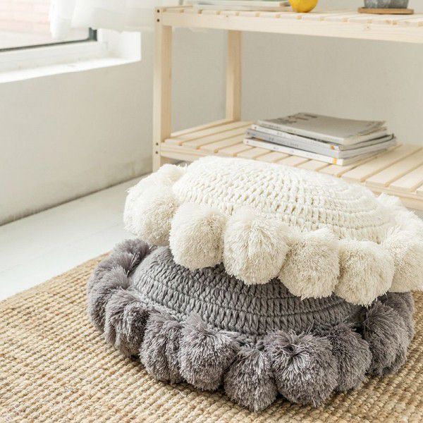 Yutujia Creative Round Ball Pillow Nordic Design Handmade Woolen Sofa Cushion Cushion Solid Color Cushion 