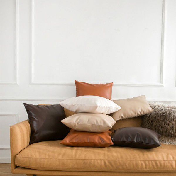 Soft imitation cow leather light luxury pillow cover leather texture waist pillow living room sofa science and technology cloth cushion imitation leather pillow 