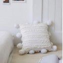 Retro style simple sofa pillow Japanese cotton linen jacquard ball pillow solid tassel cushion 