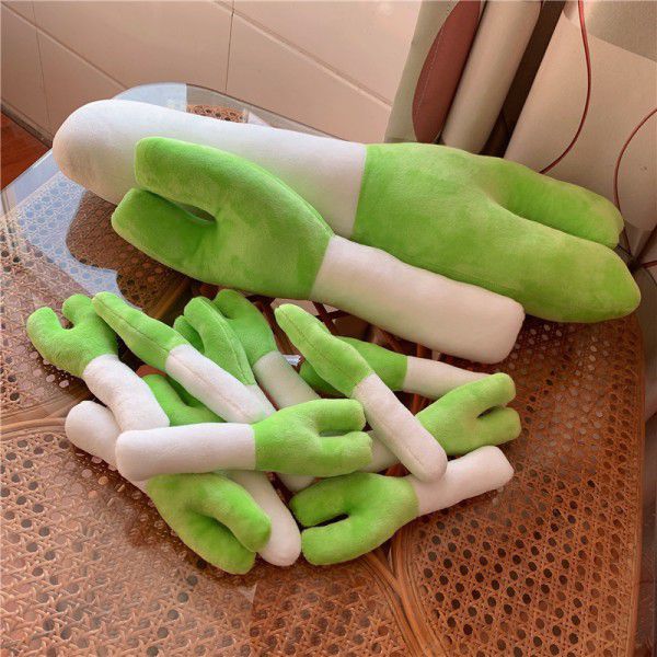 Cute cartoon plush green onion strip pillow doll plush toy creativity funny cat pet bite 