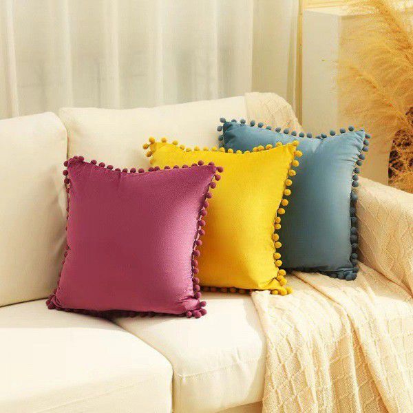 Nordic ins style pillowcase cross-border ball ball velvet solid color pillowcase office sofa pillow bedside cushion 