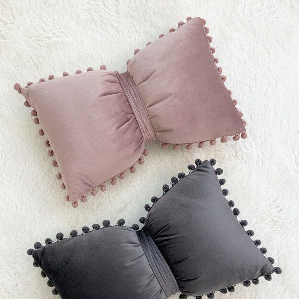 Ins Solid Swan Fluff Ball Bowknot Throw Pillow Girl Sweet Throw Pillow Cover Sofa Cushion can be dual-use 
