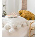 Retro style simple sofa pillow Japanese cotton linen jacquard ball pillow solid tassel cushion 