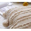Retro style simple sofa pillow Japanese cotton linen jacquard ball pillow solid tassel cushion 