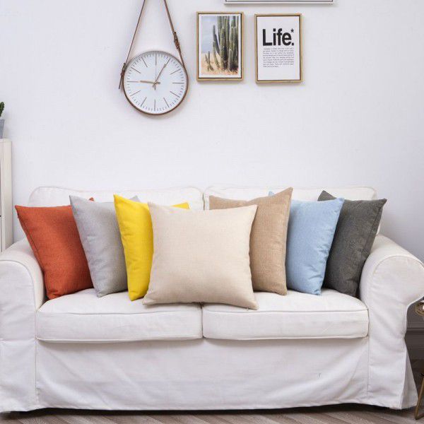 Nordic solid cotton linen pillow sofa cushion cover living room bedroom car office backrest multicolor modern simplicity 