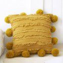 Retro style simple sofa pillow Japanese cotton linen jacquard ball pillow solid tassel cushion 