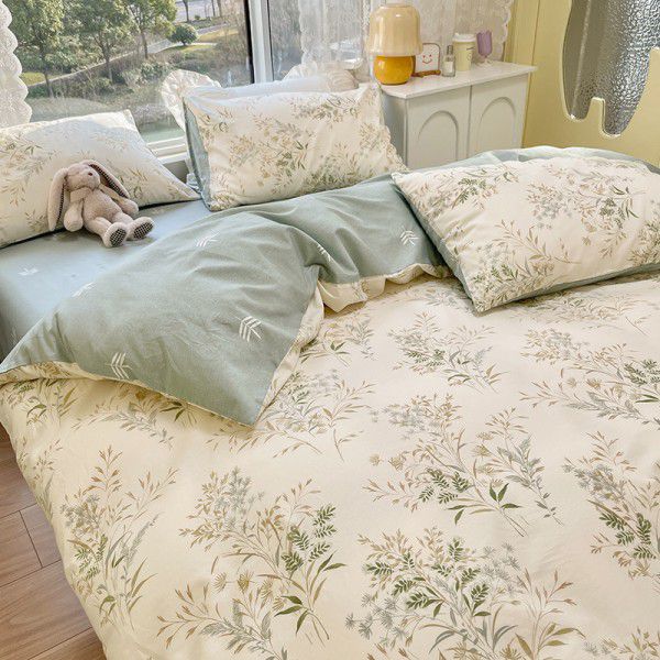 100 cotton pure cotton bed sheets ins pastoral 60 thread long staple cotton four piece set 100 small fresh quilt cover sheet wholesale