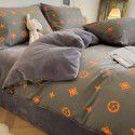Winter A pure cotton B milk velvet bedding 4-piece set thickened cotton coral velvet quilt cover flange flannel bedspread 