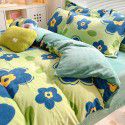 Autumn and winter cartoon small fresh milk velvet four piece set plush double faced plush thickened bed sheet quilt cover bed three piece set 