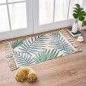 Nordic light luxury cotton woven floor mat fabric printed tassel floor mat household living room bedroom bedside mat carpet 