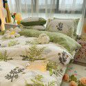 Autumn and winter cartoon small fresh milk velvet four piece set plush double faced plush thickened bed sheet quilt cover bed three piece set 
