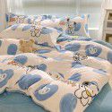 Autumn and winter cartoon small fresh milk velvet four piece set plush double faced plush thickened bed sheet quilt cover bed three piece set 