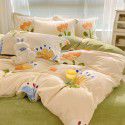 Autumn and winter cartoon small fresh milk velvet four piece set plush double faced plush thickened bed sheet quilt cover bed three piece set 