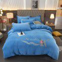 Autumn and winter thickened milk velvet four piece set, flower embroidery flannel quilt cover, bed sheet, bedding set, wholesale 