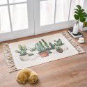 Nordic light luxury cotton woven floor mat fabric printed tassel floor mat household living room bedroom bedside mat carpet 