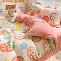 Autumn and winter cartoon small fresh milk velvet four piece set plush double faced plush thickened bed sheet quilt cover bed three piece set 