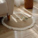 Nordic cotton and linen woven tassel floor mat rope woven French window carpet home stay decoration study teahouse tea table mat round 