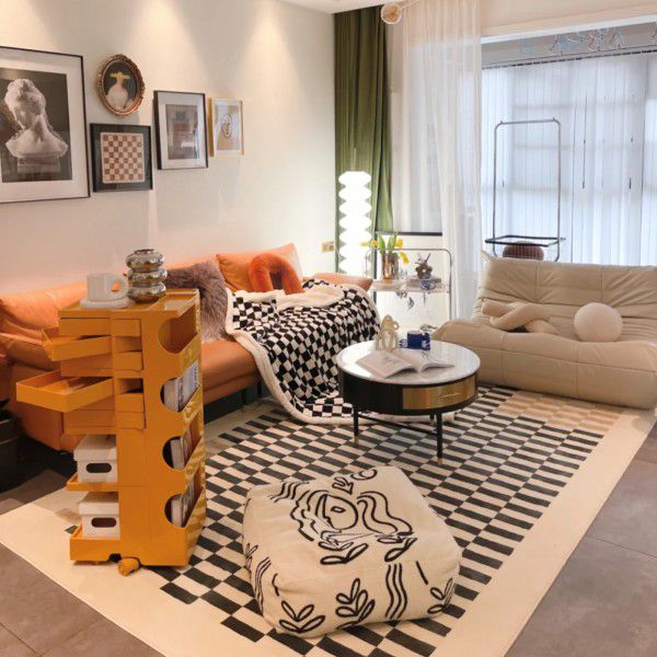 Cross border cashmere carpet floor mat, Roman living room, densified short wool carpet, Chinese antique checkerboard, bedroom, bed tail carpet 