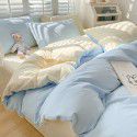 Ins style simple bedding cream style kit nude sleeping water washing cotton sheet quilt cover student dormitory four piece set 