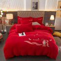 Autumn and winter thickened milk velvet four piece set, flower embroidery flannel quilt cover, bed sheet, bedding set, wholesale 