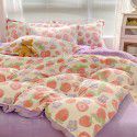 Autumn and winter cartoon small fresh milk velvet four piece set plush double faced plush thickened bed sheet quilt cover bed three piece set 