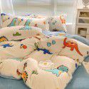 Autumn and winter cartoon small fresh milk velvet four piece set plush double faced plush thickened bed sheet quilt cover bed three piece set 