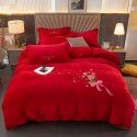 Autumn and winter thickened milk velvet four piece set, flower embroidery flannel quilt cover, bed sheet, bedding set, wholesale 