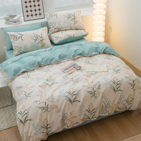100% cotton four piece set cotton sheet quilt cover student dormitory quilt cover fitted sheet spring summer bed three piece set 