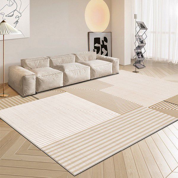 Spot log milk tea style carpet, Japanese style luxury, geometric stripe, living room carpet, bedroom, light color bedside carpet 