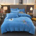 Autumn and winter thickened milk velvet four piece set, flower embroidery flannel quilt cover, bed sheet, bedding set, wholesale 