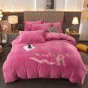 Autumn and winter thickened milk velvet four piece set, flower embroidery flannel quilt cover, bed sheet, bedding set, wholesale 