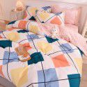 Thickened warm keeping pure cotton buffed four piece cotton quilt cover sheet 1.5/1.8m simple three piece bedding set 
