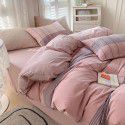 Cotton Yarn dyed Washed Cotton Four Piece Set Pure Cotton Printless Manufacturer Direct Sales Bedding, Quilt Cover, Japanese Style Good Fitted Sheet Wholesale 