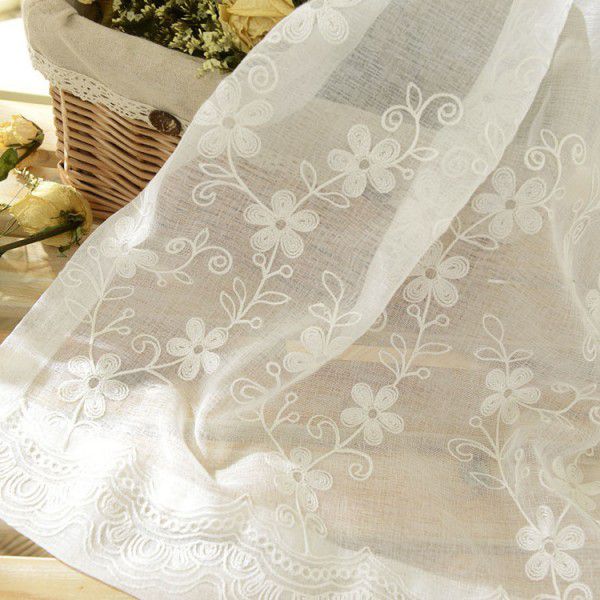American style pastoral embroidery window screen, solid color cotton and linen screen, embroidered curtain, living room, bedroom, balcony, wholesale, cross-border 