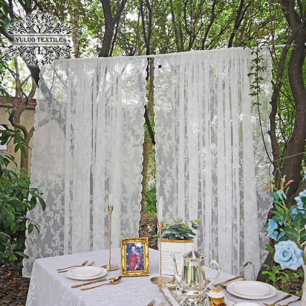 Lace window screen, finished jacquard yarn, French, Korean, American, pastoral, white screen curtain, door curtain, floating window bedroom 