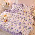 Thickened warm keeping pure cotton buffed four piece cotton quilt cover sheet 1.5/1.8m simple three piece bedding set 
