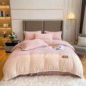 Luxurious minimalist beanstalk color contrast patch cloth embroidered milk velvet bed sheet four piece set baby velvet three piece set 