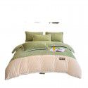 Luxurious minimalist beanstalk color contrast patch cloth embroidered milk velvet bed sheet four piece set baby velvet three piece set 