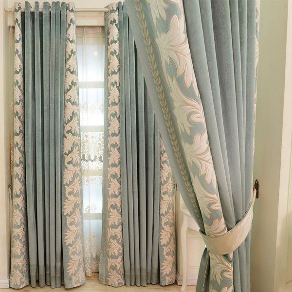 Meisi Mengsha brand curtain, high-end bedroom, living room, finished blackout cloth, embroidered and spliced finished double-layer curtain 