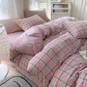 Cotton Yarn dyed Washed Cotton Four Piece Set Pure Cotton Printless Manufacturer Direct Sales Bedding, Quilt Cover, Japanese Style Good Fitted Sheet Wholesale 
