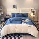 Luxurious minimalist beanstalk color contrast patch cloth embroidered milk velvet bed sheet four piece set baby velvet three piece set 