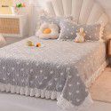 Cream wind milk velvet bed cover 3-piece set Korean lace bedspread cotton clip slip slip single bed cover coral velvet bed sheet winter 