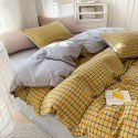 Cotton Yarn dyed Washed Cotton Four Piece Set Pure Cotton Printless Manufacturer Direct Sales Bedding, Quilt Cover, Japanese Style Good Fitted Sheet Wholesale 