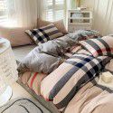 Cotton Yarn dyed Washed Cotton Four Piece Set Pure Cotton Printless Manufacturer Direct Sales Bedding, Quilt Cover, Japanese Style Good Fitted Sheet Wholesale 