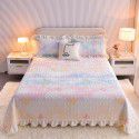 Cream wind milk velvet bed cover 3-piece set Korean lace bedspread cotton clip slip slip single bed cover coral velvet bed sheet winter 