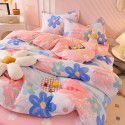 Thickened warm keeping pure cotton buffed four piece cotton quilt cover sheet 1.5/1.8m simple three piece bedding set 