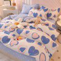 Thickened warm keeping pure cotton buffed four piece cotton quilt cover sheet 1.5/1.8m simple three piece bedding set 