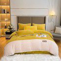 Luxurious minimalist beanstalk color contrast patch cloth embroidered milk velvet bed sheet four piece set baby velvet three piece set 
