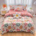 Wholesale all cotton thickened four piece set, all cotton brushed three piece set, student dormitory bed sheet and quilt cover, one for distribution 
